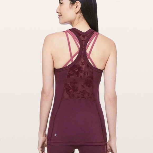 Lululemon 6 Cool Racerback Tank II Flocked Dark Adobe Burgundy Floral EUC! Rare! - Picture 1 of 5